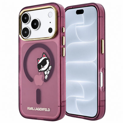 MagSafe-deksel til Apple iPhone 18 Pro / 17 Pro, Karl Lagerfeld, IML Peekaboo Print and Metal Frame, burgunderrød