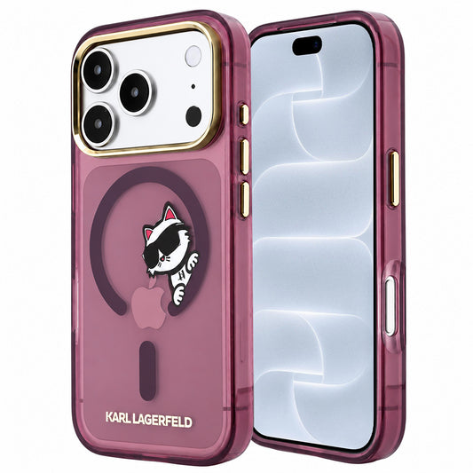 MagSafe-deksel til Apple iPhone 18 Pro / 17 Pro, Karl Lagerfeld, IML Peekaboo Print and Metal Frame, burgunderrød