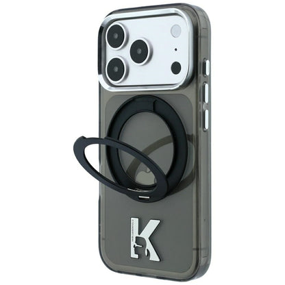 MagSafe-deksel for Apple iPhone 18 Pro / 17 Pro, Karl Lagerfeld, IML Ring Stand Kameo Metal, Svart