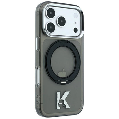 MagSafe-deksel for Apple iPhone 18 Pro / 17 Pro, Karl Lagerfeld, IML Ring Stand Kameo Metal, Svart