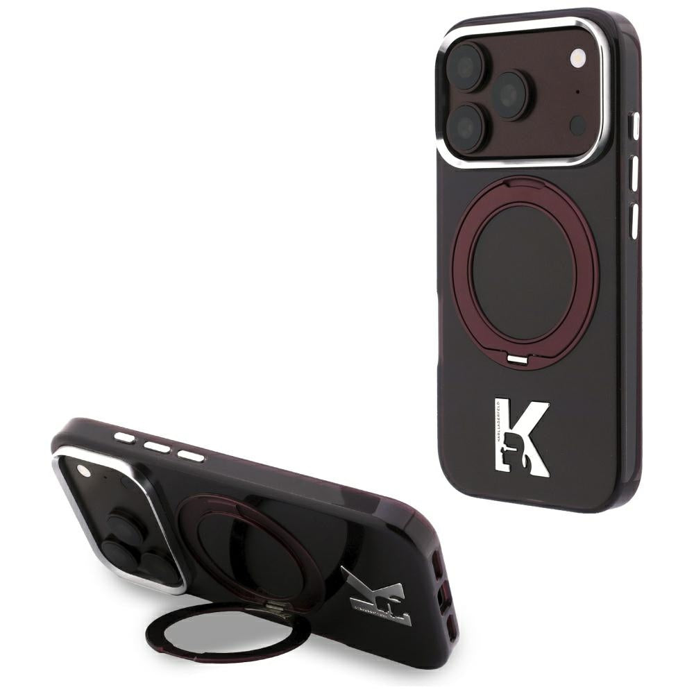MagSafe-deksel for Apple iPhone 18 Pro / 17 Pro, Karl Lagerfeld, IML Ring Stand Kameo Metal, Burgunder