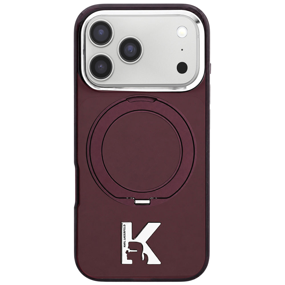 MagSafe-deksel for Apple iPhone 18 Pro / 17 Pro, Karl Lagerfeld, IML Ring Stand Kameo Metal, Burgunder
