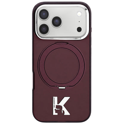 MagSafe-deksel for Apple iPhone 18 Pro / 17 Pro, Karl Lagerfeld, IML Ring Stand Kameo Metal, Burgunder