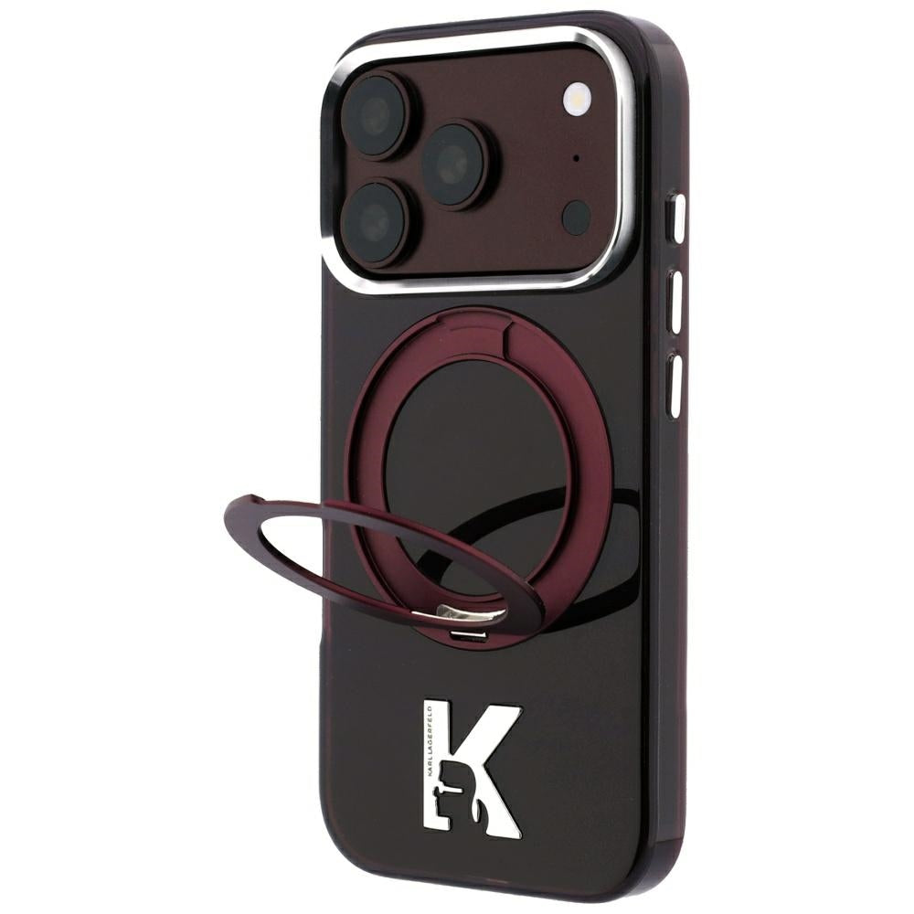 MagSafe-deksel for Apple iPhone 18 Pro / 17 Pro, Karl Lagerfeld, IML Ring Stand Kameo Metal, Burgunder