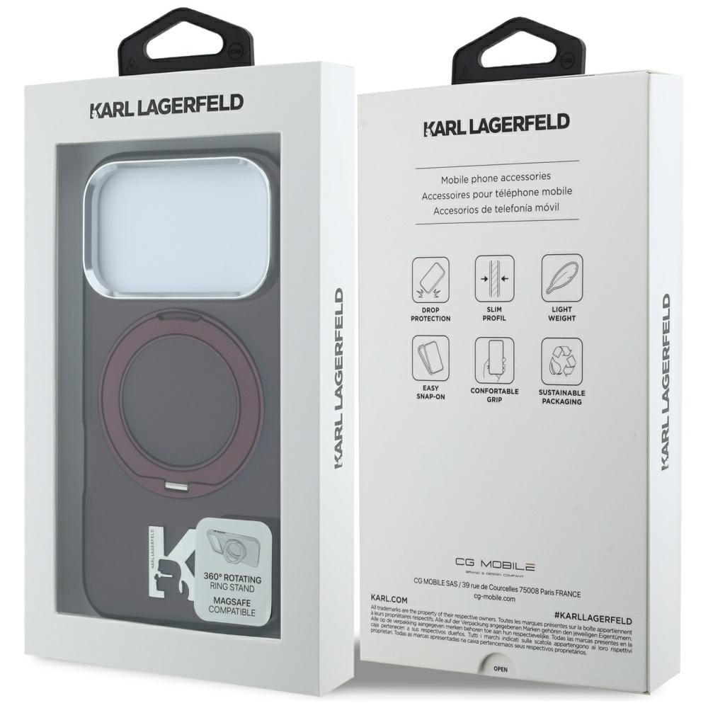 MagSafe-deksel for Apple iPhone 18 Pro / 17 Pro, Karl Lagerfeld, IML Ring Stand Kameo Metal, Burgunder