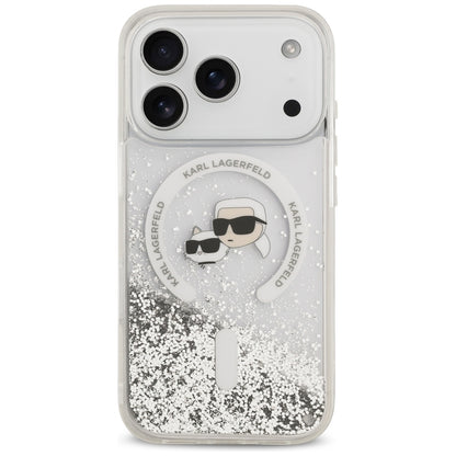 MagSafe-deksel for Apple iPhone 18 Pro / 17 Pro, Karl Lagerfeld, Liquid Glitter Karl & Choupette Head's, Transparent
