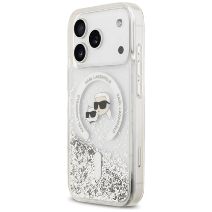 MagSafe-deksel for Apple iPhone 18 Pro / 17 Pro, Karl Lagerfeld, Liquid Glitter Karl & Choupette Head's, Transparent