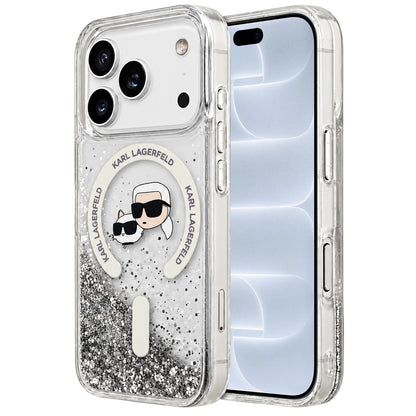 MagSafe-deksel for Apple iPhone 18 Pro / 17 Pro, Karl Lagerfeld, Liquid Glitter Karl & Choupette Head's, Transparent