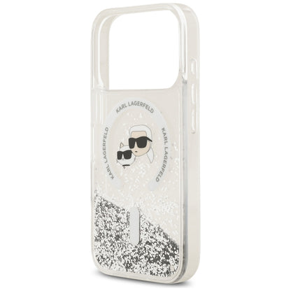MagSafe-deksel for Apple iPhone 18 Pro / 17 Pro, Karl Lagerfeld, Liquid Glitter Karl & Choupette Head's, Transparent