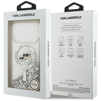MagSafe-deksel for Apple iPhone 18 Pro / 17 Pro, Karl Lagerfeld, Liquid Glitter Karl & Choupette Head's, Transparent