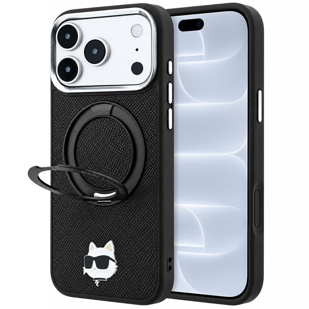 MagSafe-deksel for Apple iPhone 18 Pro / 17 Pro, Karl Lagerfeld, Ring Stand 360 Choupette Pin, Svart