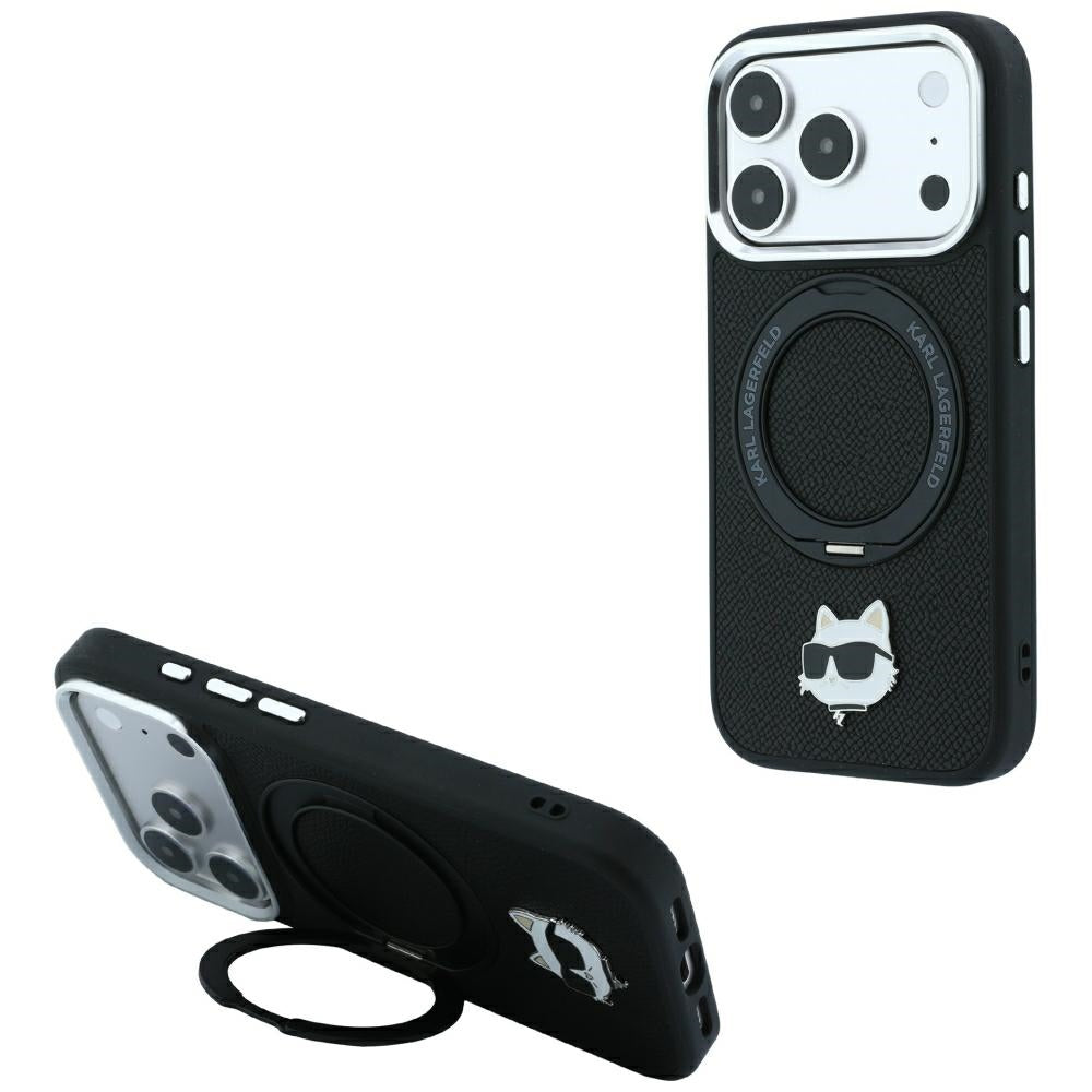 MagSafe-deksel for Apple iPhone 18 Pro / 17 Pro, Karl Lagerfeld, Ring Stand 360 Choupette Pin, Svart