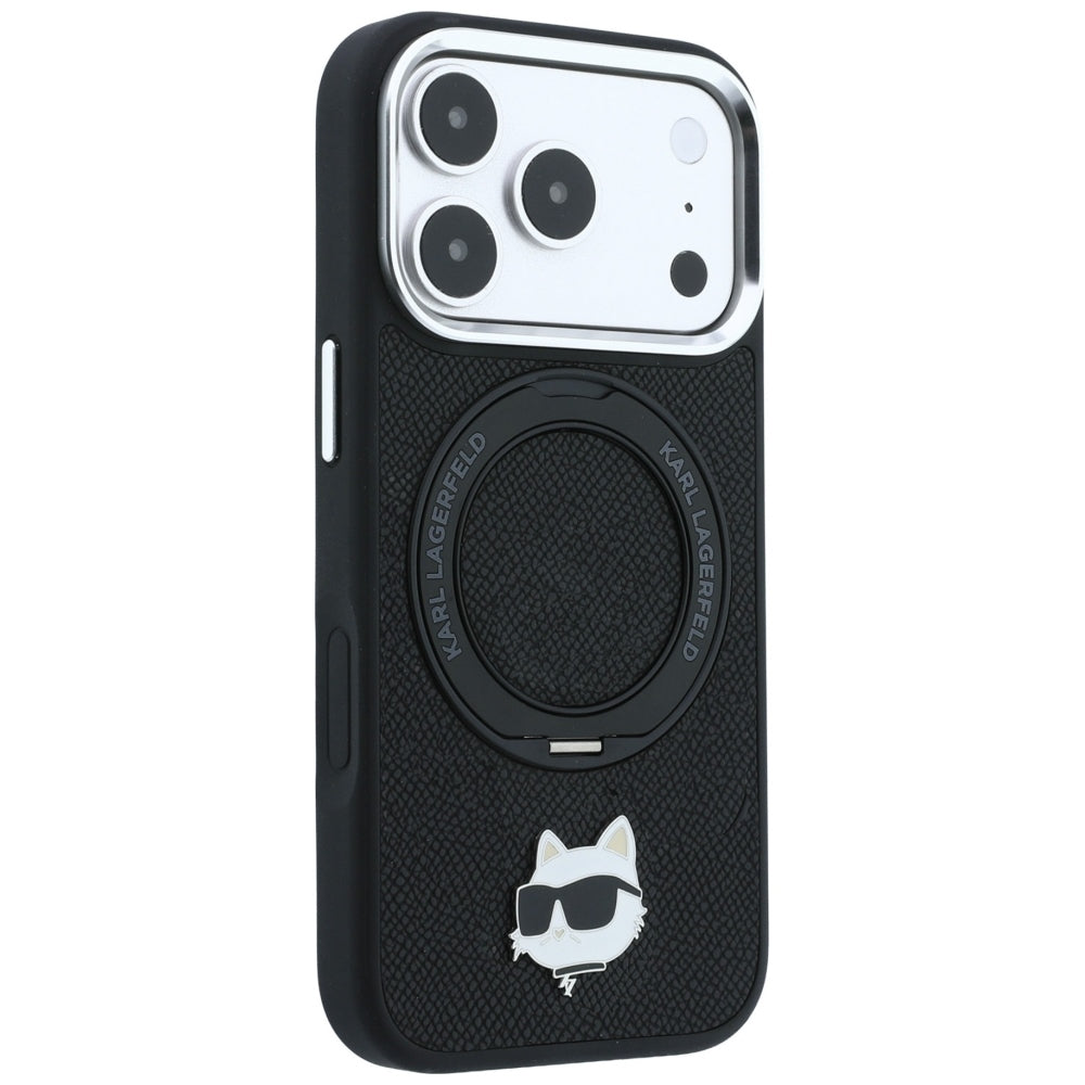 MagSafe-deksel for Apple iPhone 18 Pro / 17 Pro, Karl Lagerfeld, Ring Stand 360 Choupette Pin, Svart