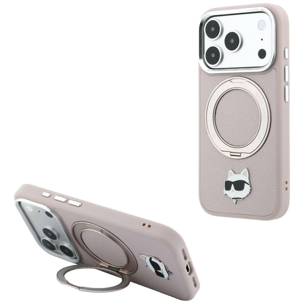 MagSafe-deksel til Apple iPhone 18 Pro / 17 Pro, Karl Lagerfeld, Ring Stand 360 Choupette Pin, rosa