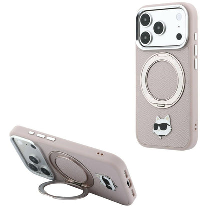 MagSafe-deksel til Apple iPhone 18 Pro / 17 Pro, Karl Lagerfeld, Ring Stand 360 Choupette Pin, rosa