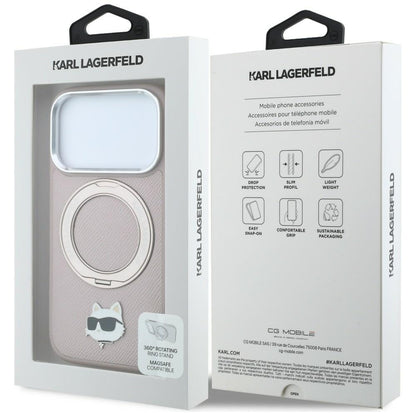 MagSafe-deksel til Apple iPhone 18 Pro / 17 Pro, Karl Lagerfeld, Ring Stand 360 Choupette Pin, rosa
