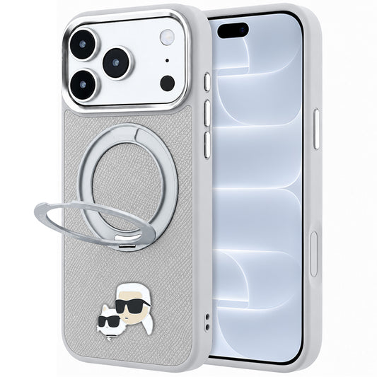 MagSafe-deksel til Apple iPhone 18 Pro / 17 Pro, Karl Lagerfeld, Ring Stand 360 Karl & Choupette Pin, grå
