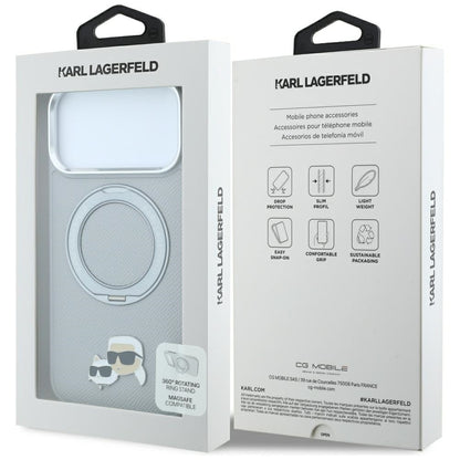 MagSafe-deksel til Apple iPhone 18 Pro / 17 Pro, Karl Lagerfeld, Ring Stand 360 Karl & Choupette Pin, grå