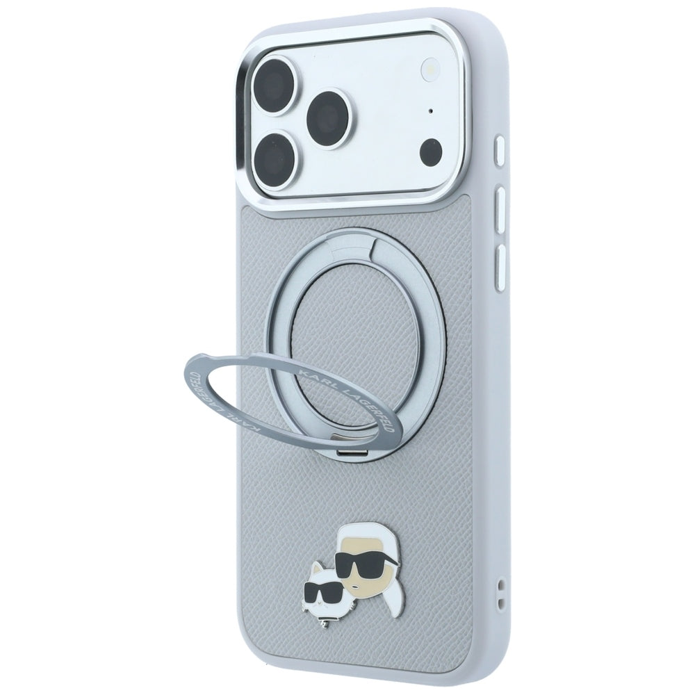 MagSafe-deksel til Apple iPhone 18 Pro / 17 Pro, Karl Lagerfeld, Ring Stand 360 Karl & Choupette Pin, grå