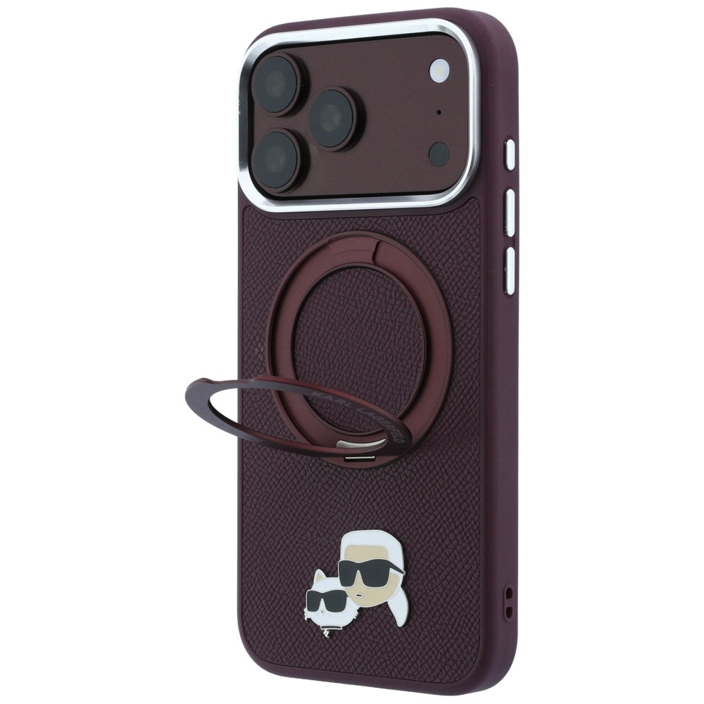 MagSafe-deksel for Apple iPhone 18 Pro / 17 Pro, Karl Lagerfeld, Ring Stand 360 Karl & Choupette Pin, Burgunder