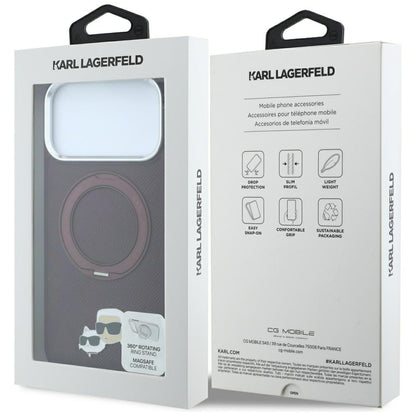 MagSafe-deksel for Apple iPhone 18 Pro / 17 Pro, Karl Lagerfeld, Ring Stand 360 Karl & Choupette Pin, Burgunder