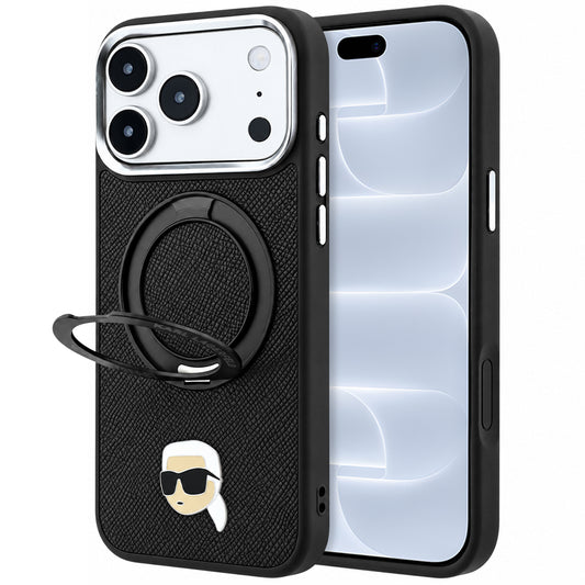 MagSafe-deksel for Apple iPhone 18 Pro / 17 Pro, Karl Lagerfeld, Ring Stand 360 Karl Pin, Svart