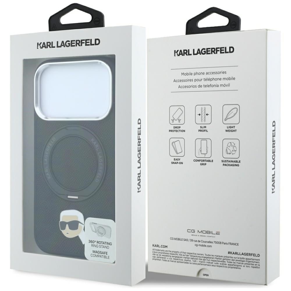 MagSafe-deksel for Apple iPhone 18 Pro / 17 Pro, Karl Lagerfeld, Ring Stand 360 Karl Pin, Svart