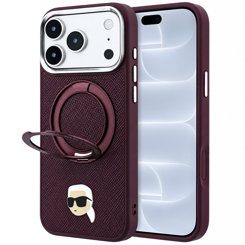 MagSafe-deksel for Apple iPhone 18 Pro / 17 Pro, Karl Lagerfeld, Ring Stand 360 Karl Pin, Burgunder