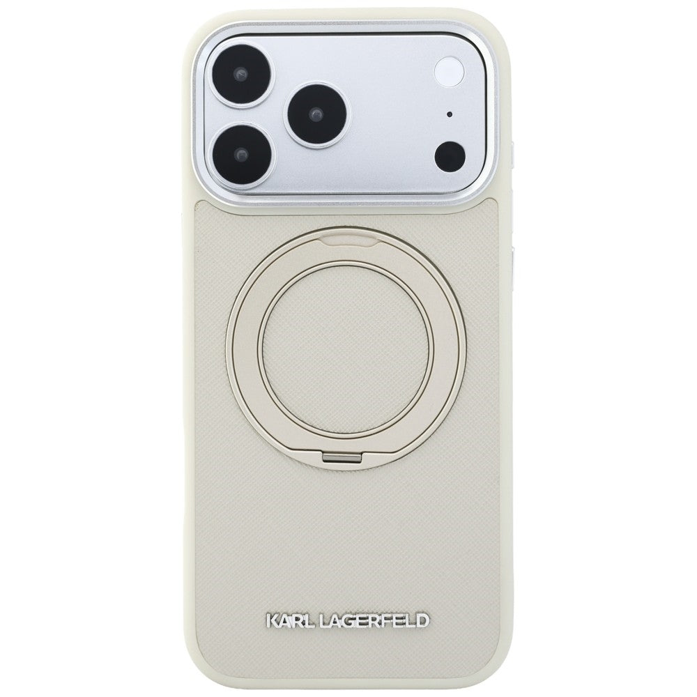 MagSafe-deksel til Apple iPhone 18 Pro / 17 Pro, Karl Lagerfeld, Ring Stand 360 Saffiano, beige