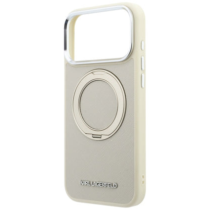 MagSafe-deksel til Apple iPhone 18 Pro / 17 Pro, Karl Lagerfeld, Ring Stand 360 Saffiano, beige