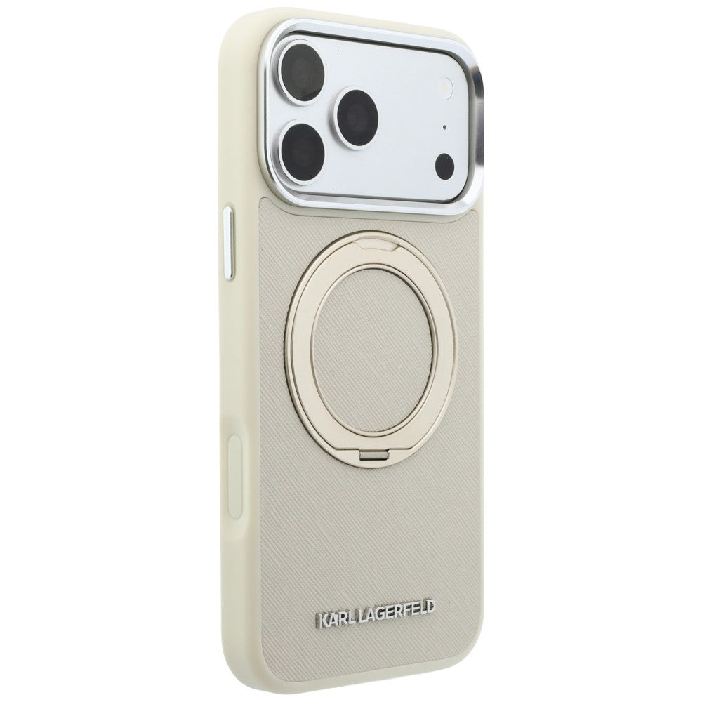 MagSafe-deksel til Apple iPhone 18 Pro / 17 Pro, Karl Lagerfeld, Ring Stand 360 Saffiano, beige