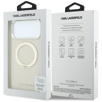 MagSafe-deksel til Apple iPhone 18 Pro / 17 Pro, Karl Lagerfeld, Ring Stand 360 Saffiano, beige