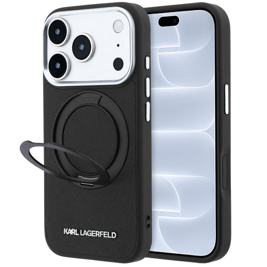 MagSafe-deksel for Apple iPhone 18 Pro / 17 Pro, Karl Lagerfeld, Ring Stand 360 Saffiano, Svart