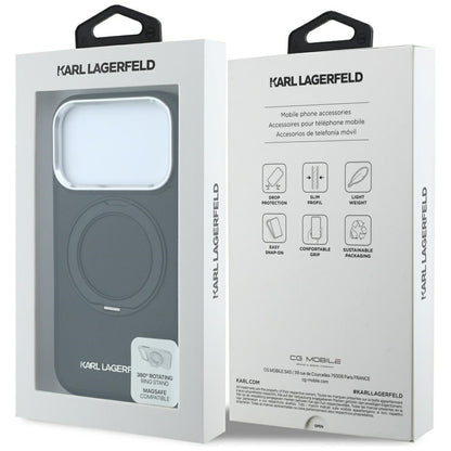 MagSafe-deksel for Apple iPhone 18 Pro / 17 Pro, Karl Lagerfeld, Ring Stand 360 Saffiano, Svart