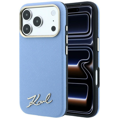 MagSafe-deksel for Apple iPhone 18 Pro / 17 Pro, Karl Lagerfeld, Saffiano Small Script Metal Logo, Bleu
