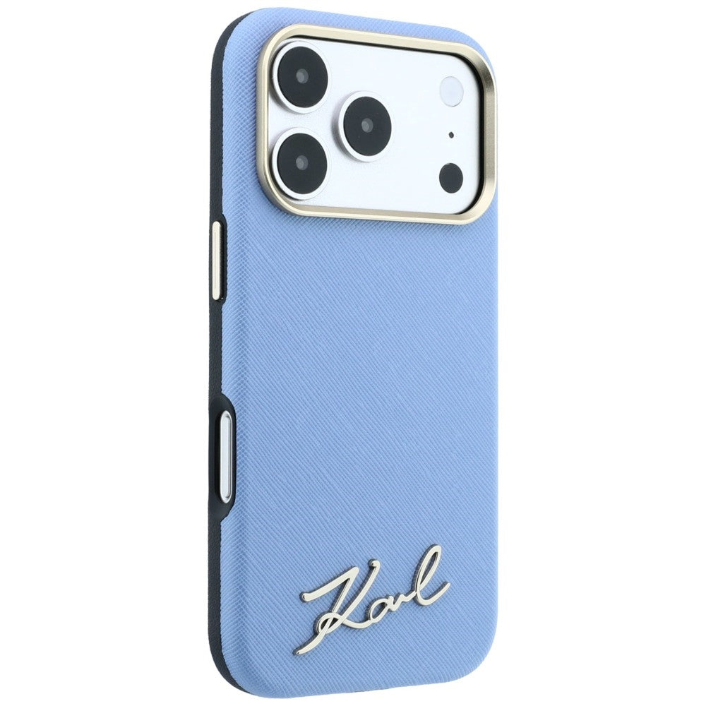 MagSafe-deksel for Apple iPhone 18 Pro / 17 Pro, Karl Lagerfeld, Saffiano Small Script Metal Logo, Bleu