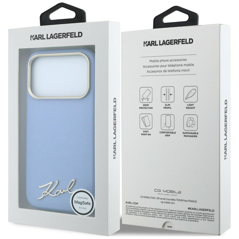 MagSafe-deksel for Apple iPhone 18 Pro / 17 Pro, Karl Lagerfeld, Saffiano Small Script Metal Logo, Bleu