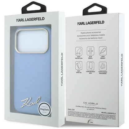 MagSafe-deksel for Apple iPhone 18 Pro / 17 Pro, Karl Lagerfeld, Saffiano Small Script Metal Logo, Bleu