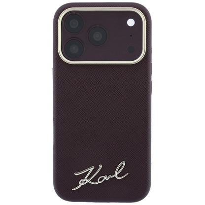 MagSafe-deksel for Apple iPhone 18 Pro / 17 Pro, Karl Lagerfeld, Saffiano Small Script Metal Logo, Burgunder