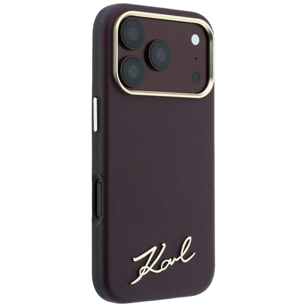 MagSafe-deksel for Apple iPhone 18 Pro / 17 Pro, Karl Lagerfeld, Saffiano Small Script Metal Logo, Burgunder