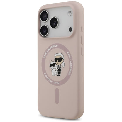 MagSafe-deksel til Apple iPhone 18 Pro / 17 Pro, Karl Lagerfeld, silikonring med Karl & Choupette, rosa