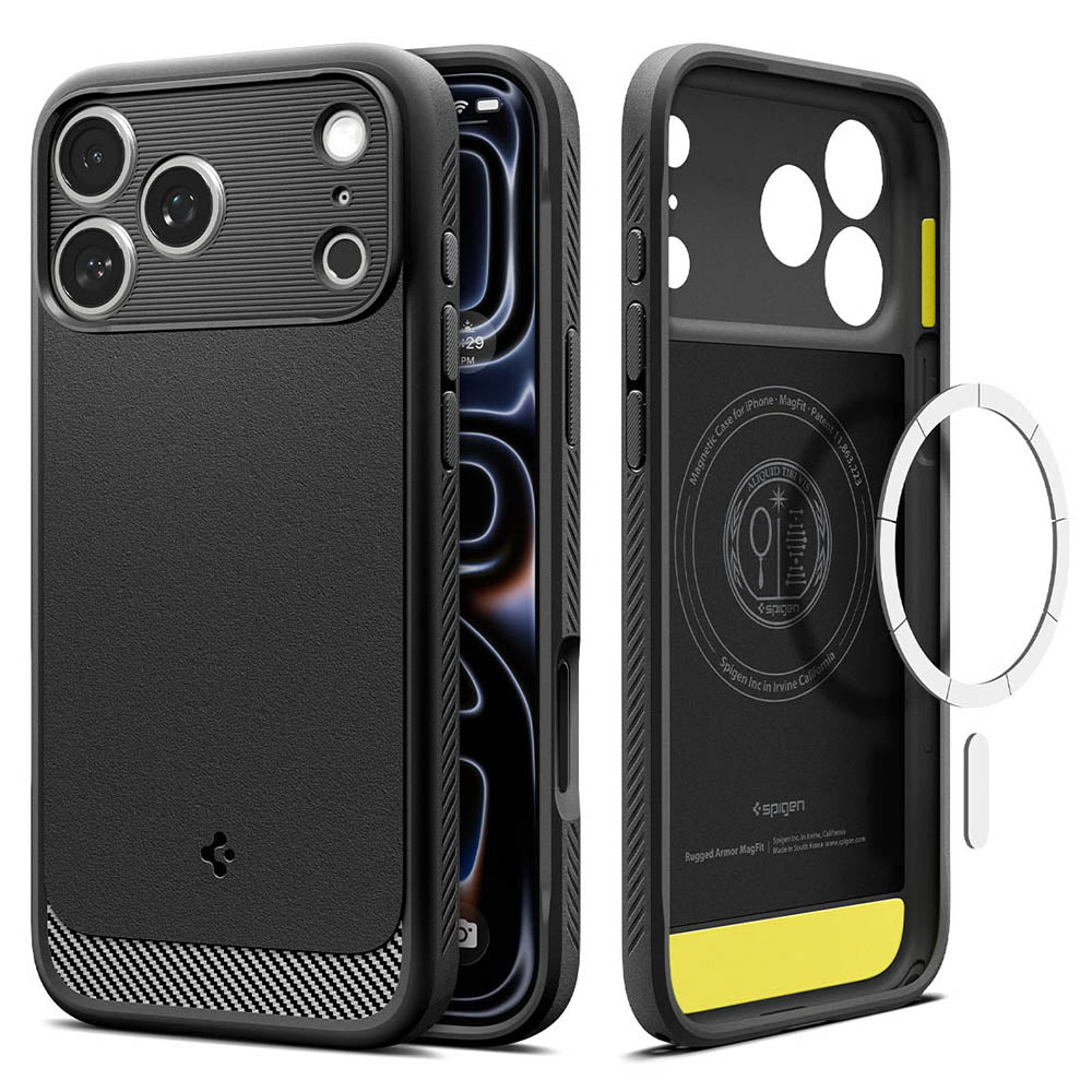 MagSafe-deksel for Apple iPhone 18 Pro / 17 Pro, Spigen, Rugged Armor, Matt svart ACS12147