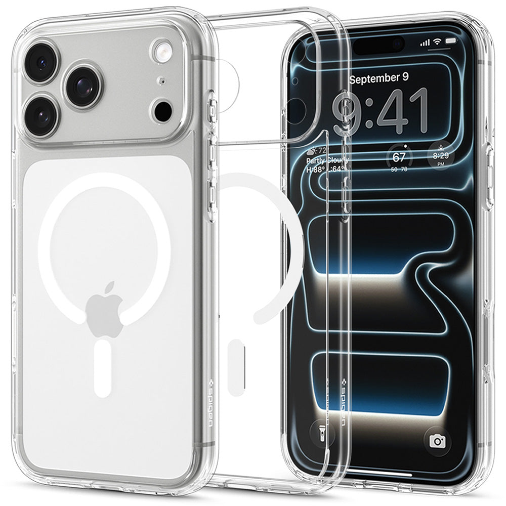 MagSafe-deksel for Apple iPhone 18 Pro / 17 Pro, Spigen, Ultra Hybrid, Transparent Hvit ACS12155