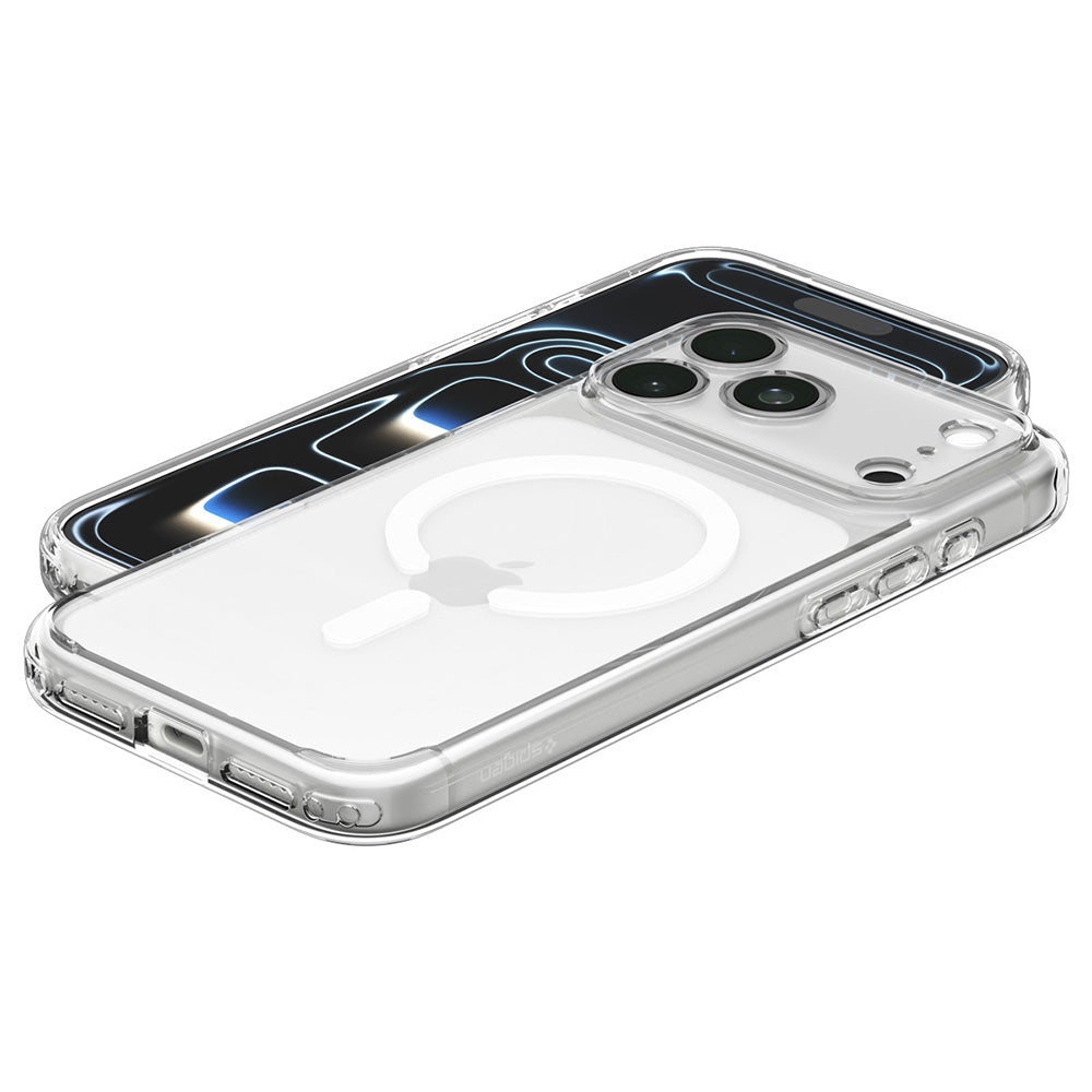 MagSafe-deksel for Apple iPhone 18 Pro / 17 Pro, Spigen, Ultra Hybrid, Transparent Hvit ACS12155