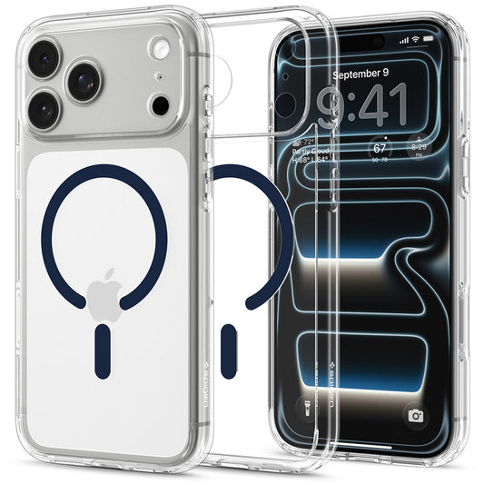 MagSafe-deksel for Apple iPhone 18 Pro / 17 Pro, Spigen, Ultra Hybrid, Transparent Marineblå ACS12158