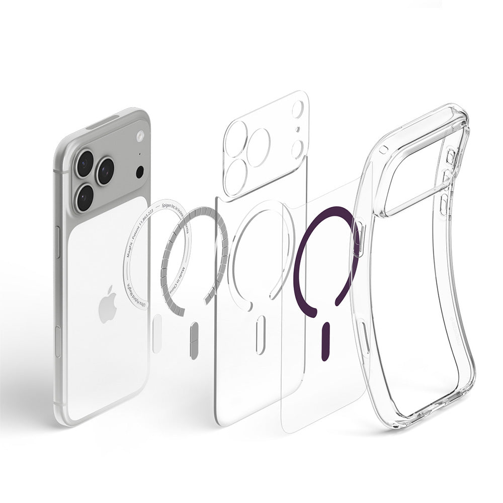 MagSafe-deksel til Apple iPhone 18 Pro / 17 Pro, Spigen, Ultra Hybrid, gjennomsiktig burgunder ACS12335
