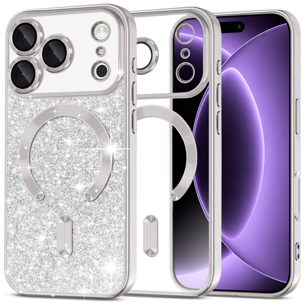 MagSafe-deksel for Apple iPhone 18 Pro / 17 Pro, Techsuit, Luxury Glitter, Sølv