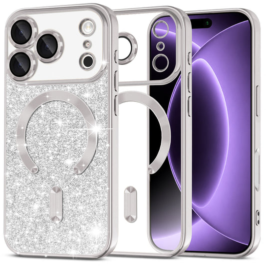 MagSafe-deksel for Apple iPhone 18 Pro / 17 Pro, Techsuit, Luxury Glitter, Sølv