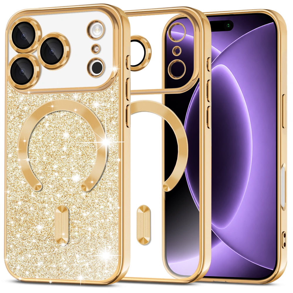 MagSafe-deksel for Apple iPhone 18 Pro / 17 Pro, Techsuit, Luxury Glitter, Gull