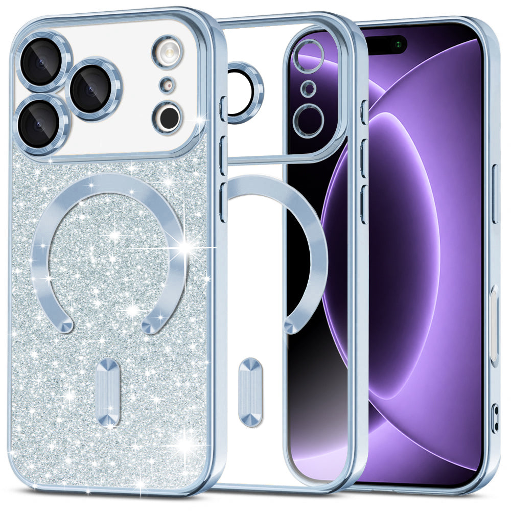 MagSafe-deksel for Apple iPhone 18 Pro / 17 Pro, Techsuit, Luxury Glitter, Bleu